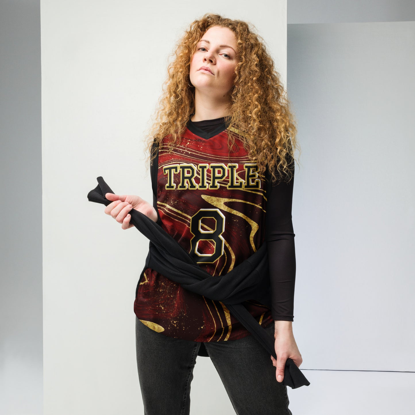 8xquiZit Collection T8T Ruby Red N Gold Marble Unisex Basketball Jersey