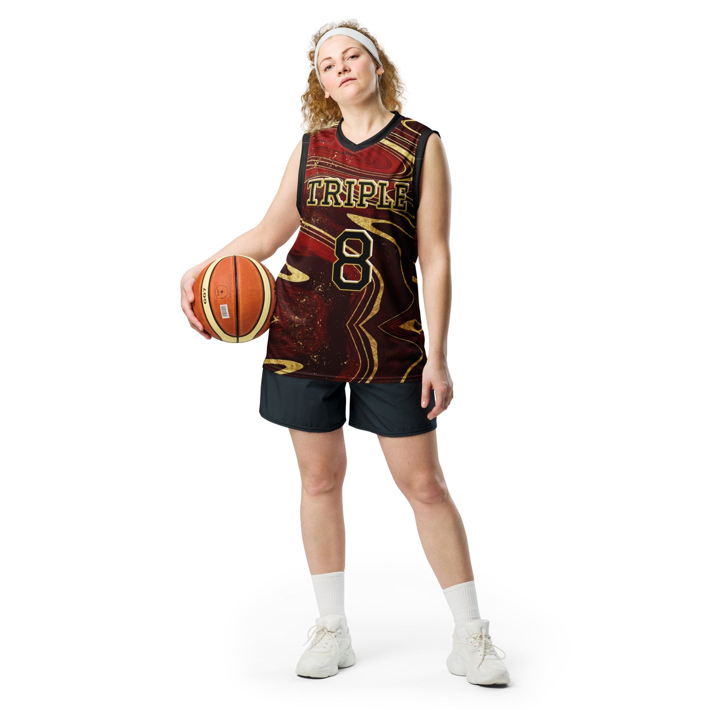 8xquiZit Collection T8T Ruby Red N Gold Marble Unisex Basketball Jersey