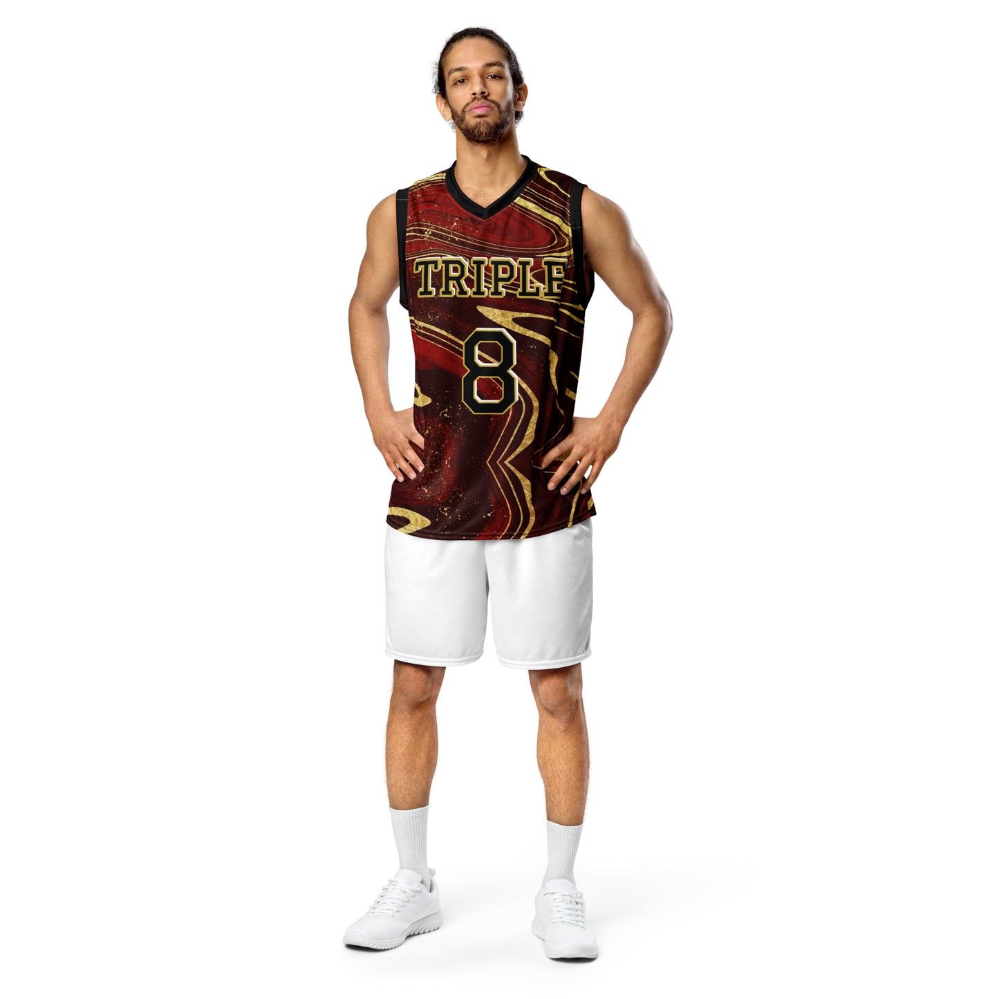 8xquiZit Collection T8T Ruby Red N Gold Marble Unisex Basketball Jersey