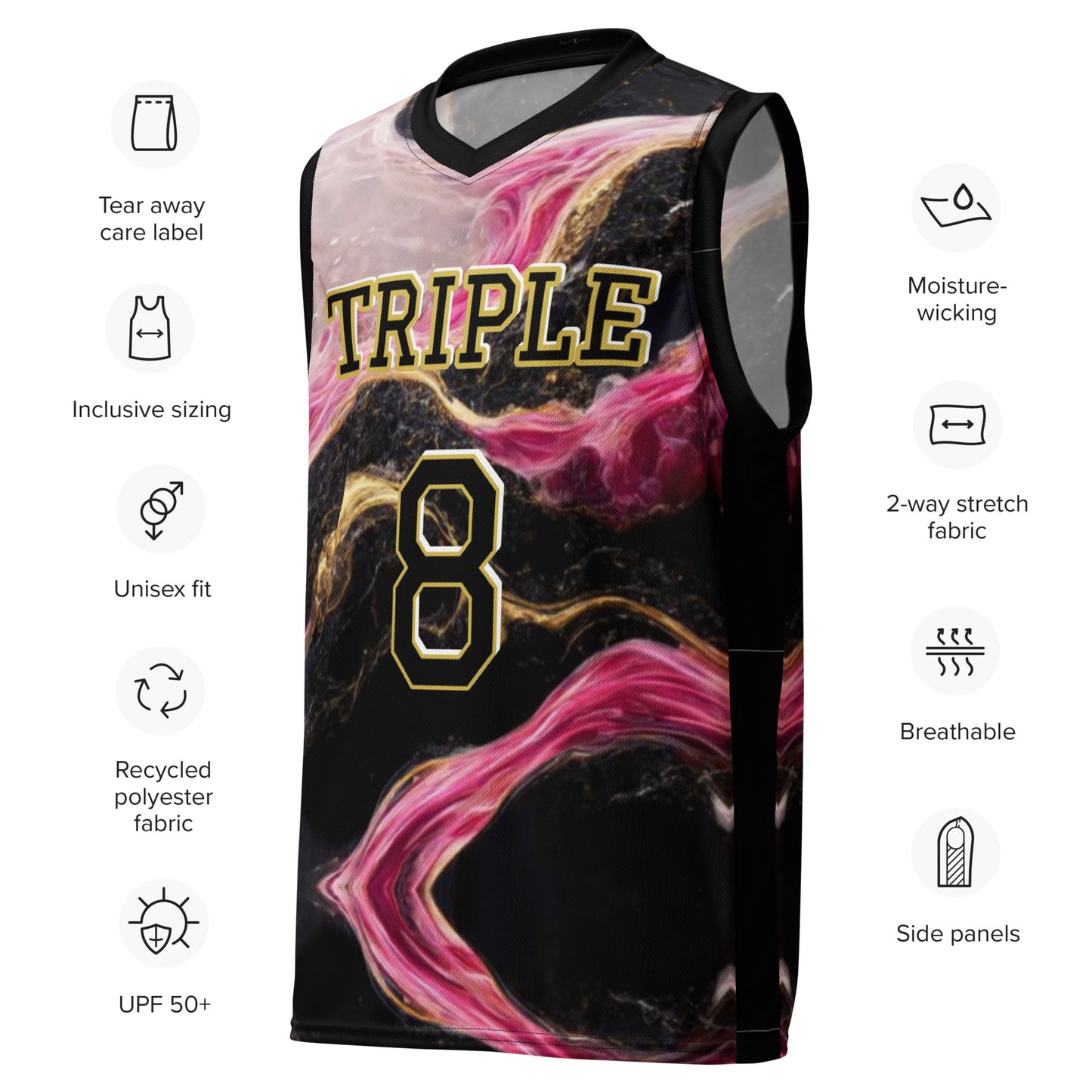 8xquiZit Collection T8T Pynk, Black, N Gold Marble Unisex Basketball Jersey