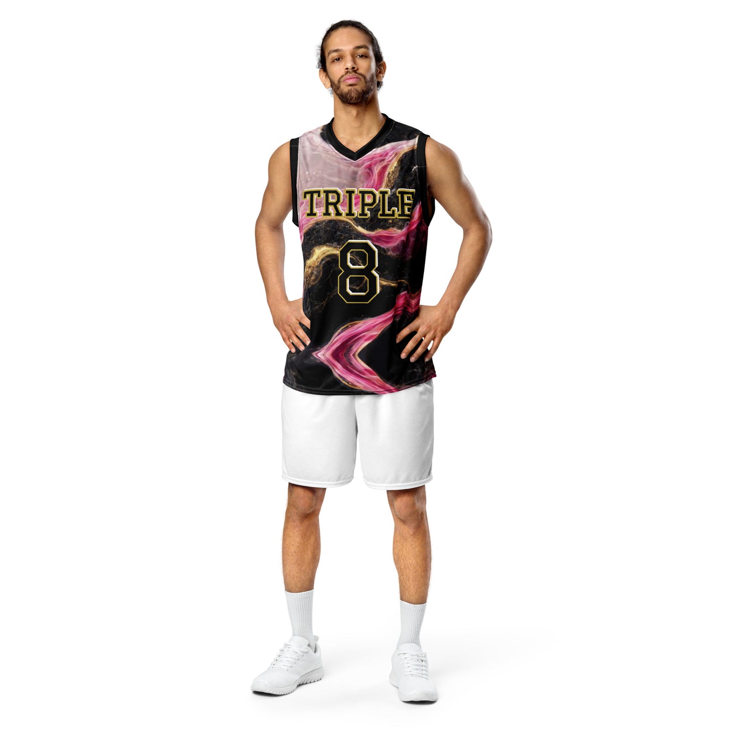 8xquiZit Collection T8T Pynk, Black, N Gold Marble Unisex Basketball Jersey