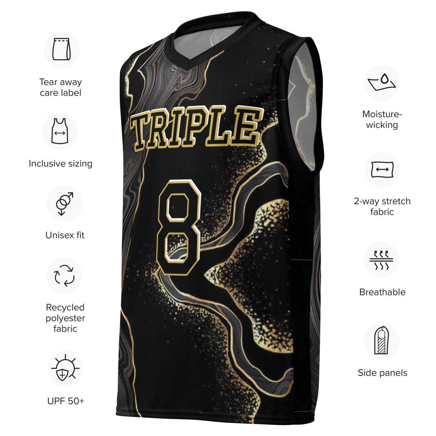 8xquiZit Collection - Deep Black N Gold Marble Unisex Basketball Jersey
