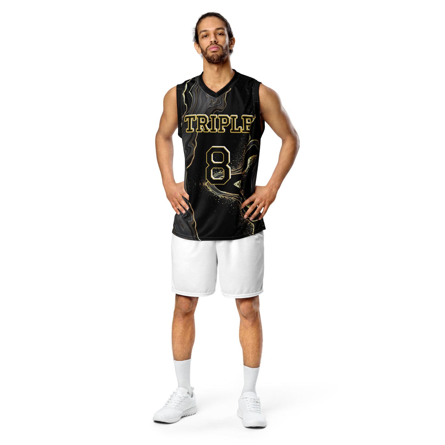 8xquiZit Collection - Deep Black N Gold Marble Unisex Basketball Jersey