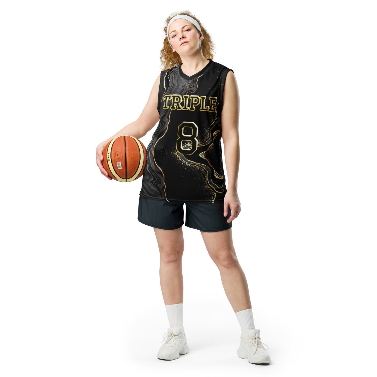 8xquiZit Collection - Deep Black N Gold Marble Unisex Basketball Jersey