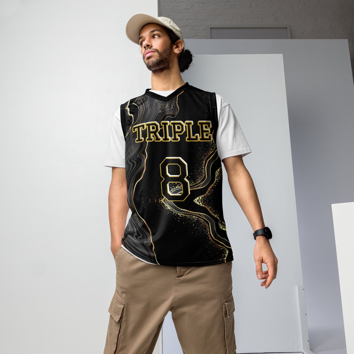 8xquiZit Collection - Deep Black N Gold Marble Unisex Basketball Jersey
