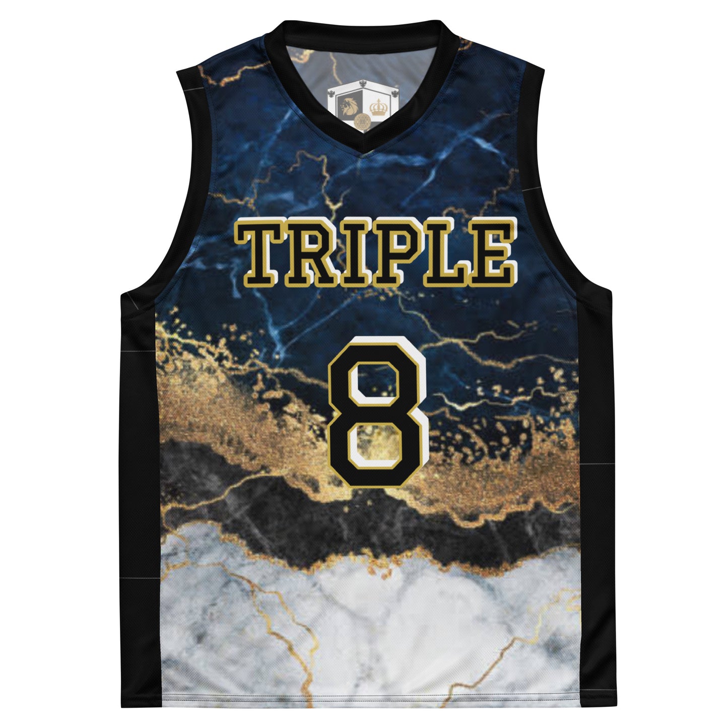 8xquiZit Collection - Tri-color Blue, Gold, & White Marble Unisex Basketball Jersey