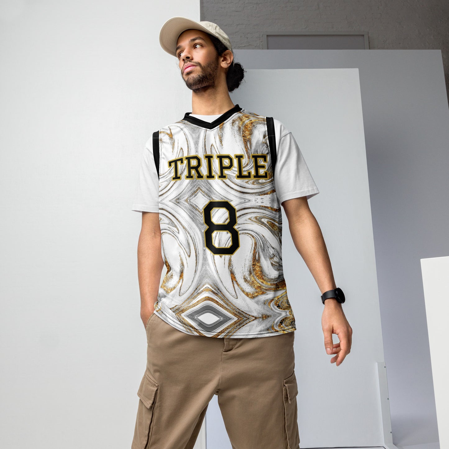8xquiZit Collection - White N Gold Marble Unisex Basketball Jersey