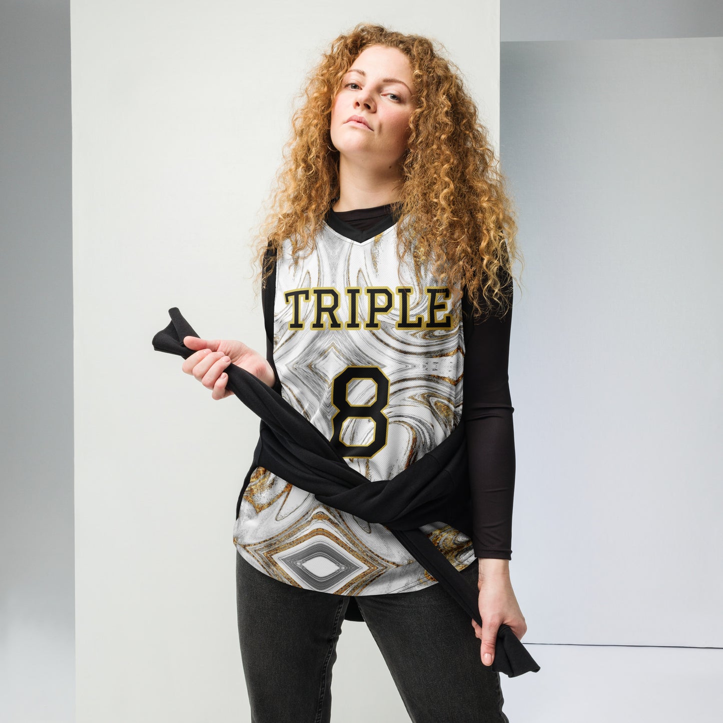 8xquiZit Collection - White N Gold Marble Unisex Basketball Jersey