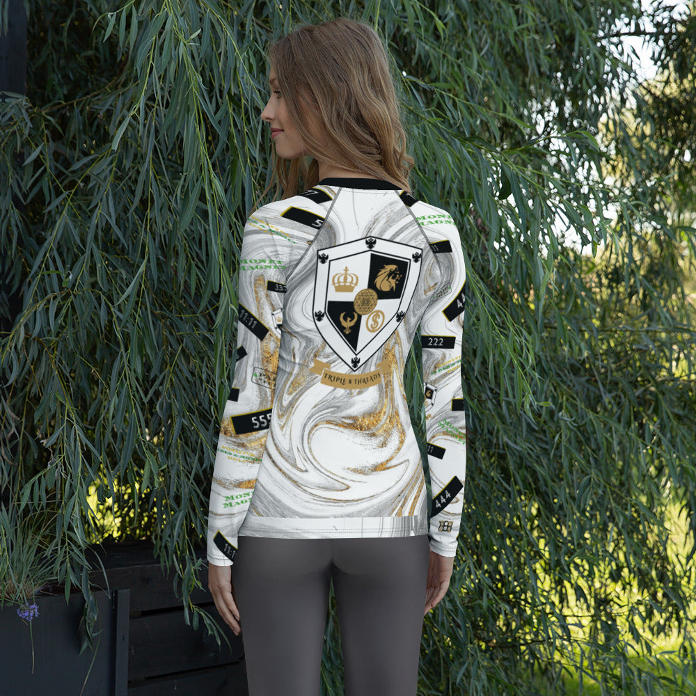 8xquiZit Collection - Women's Manifestation White N Gold Marble Long Sleeve Activewear