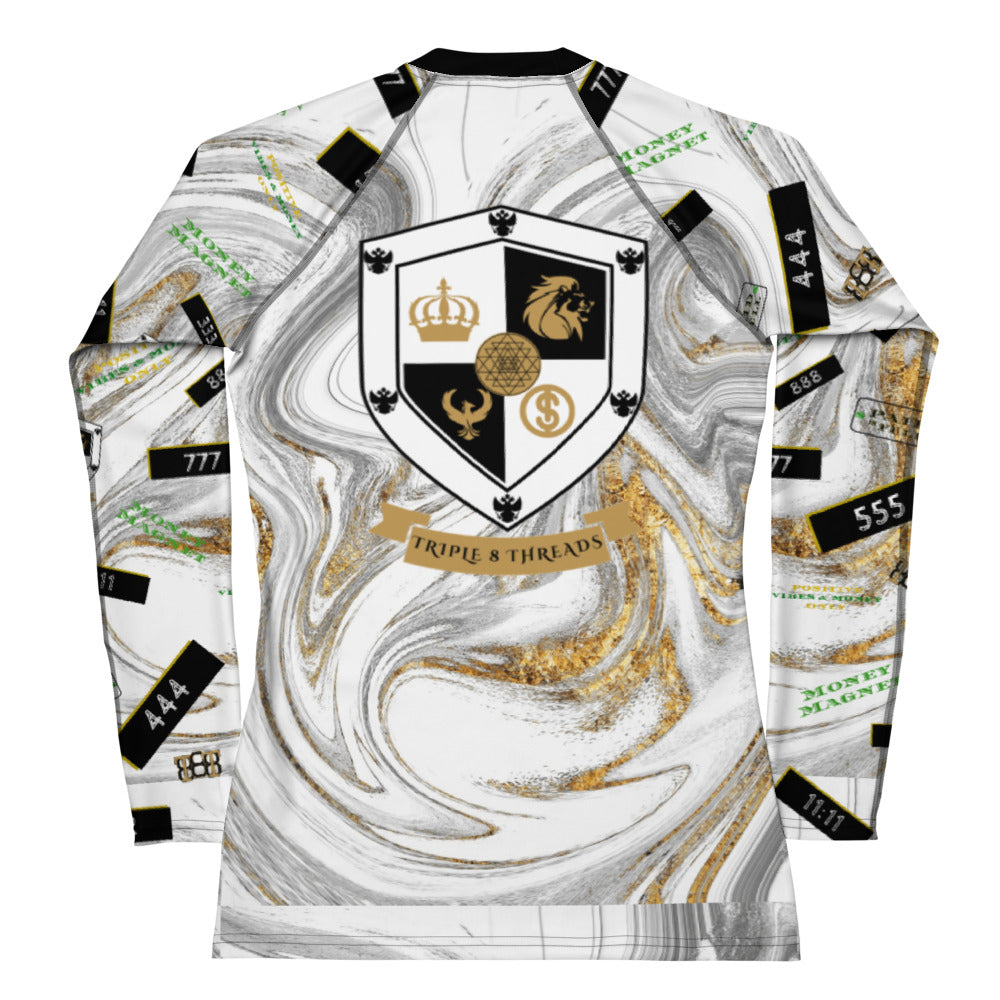 8xquiZit Collection - Women's Manifestation White N Gold Marble Long Sleeve Activewear