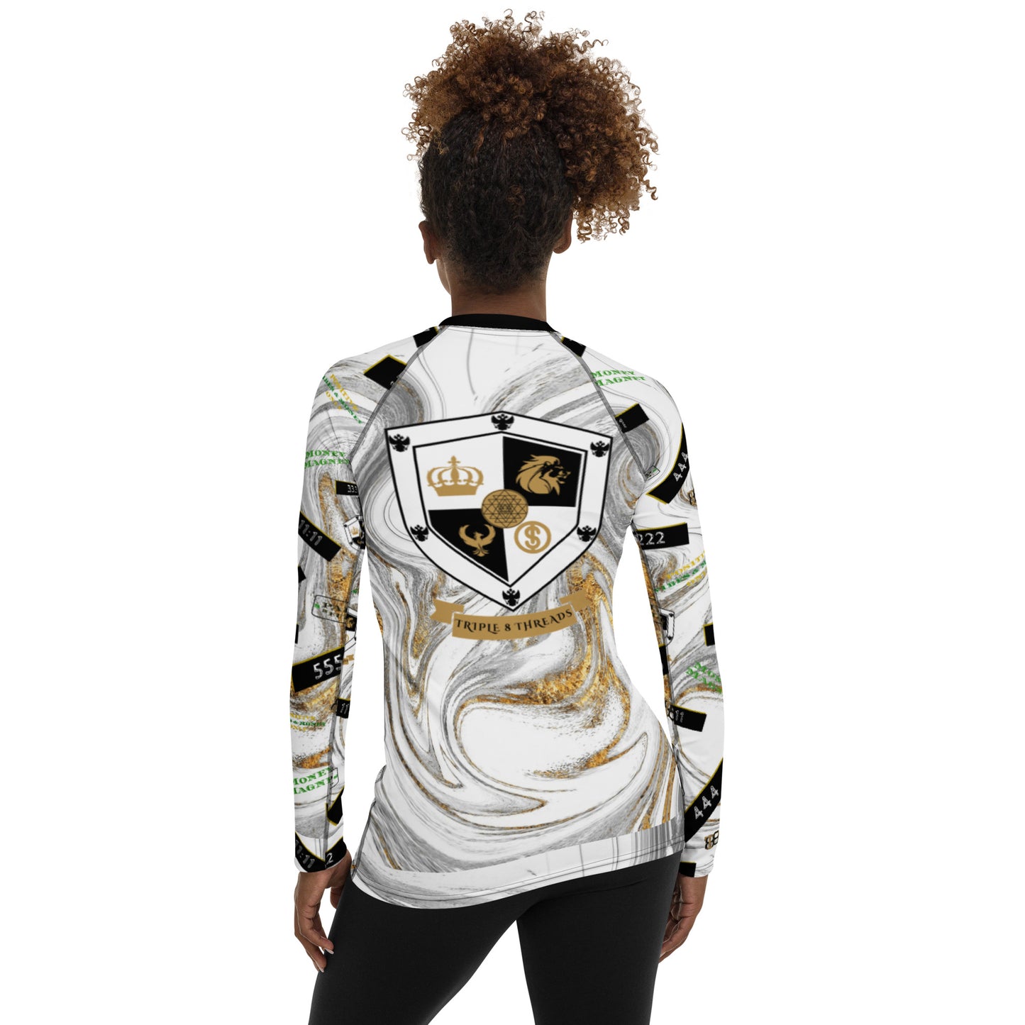 8xquiZit Collection - Women's Manifestation White N Gold Marble Long Sleeve Activewear