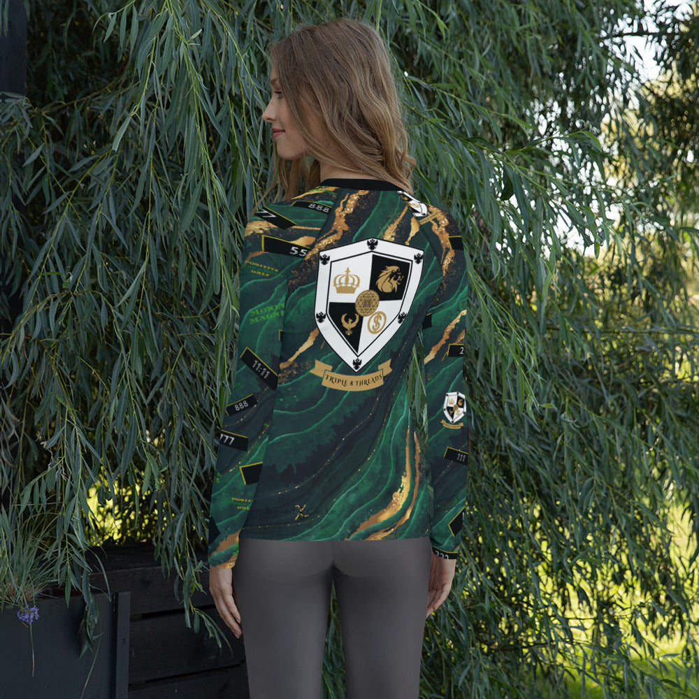 8xquiZit Collection - Women's Manifestation Emerald Green N Gold Marble Long Sleeve Activewear