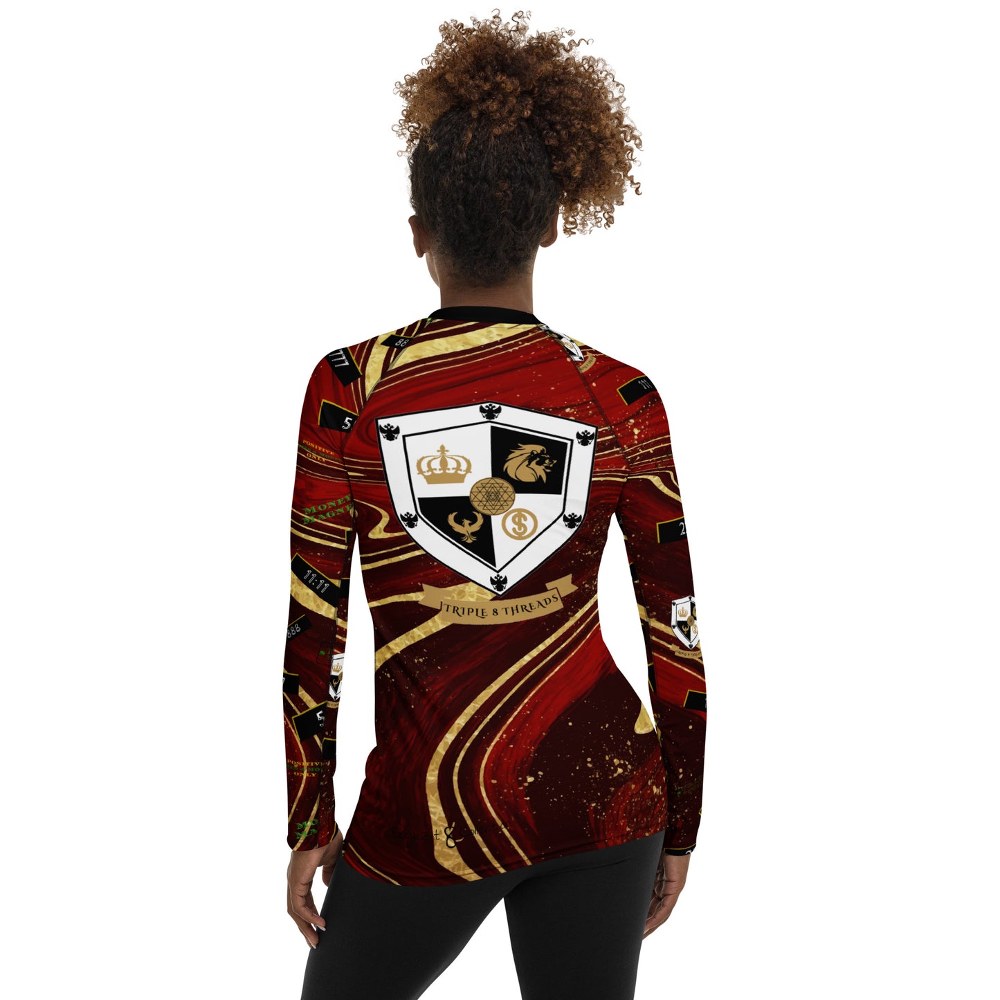 8xquiZit Collection - Women's Manifestation Ruby Red N Gold Marble Long Sleeve Activewear