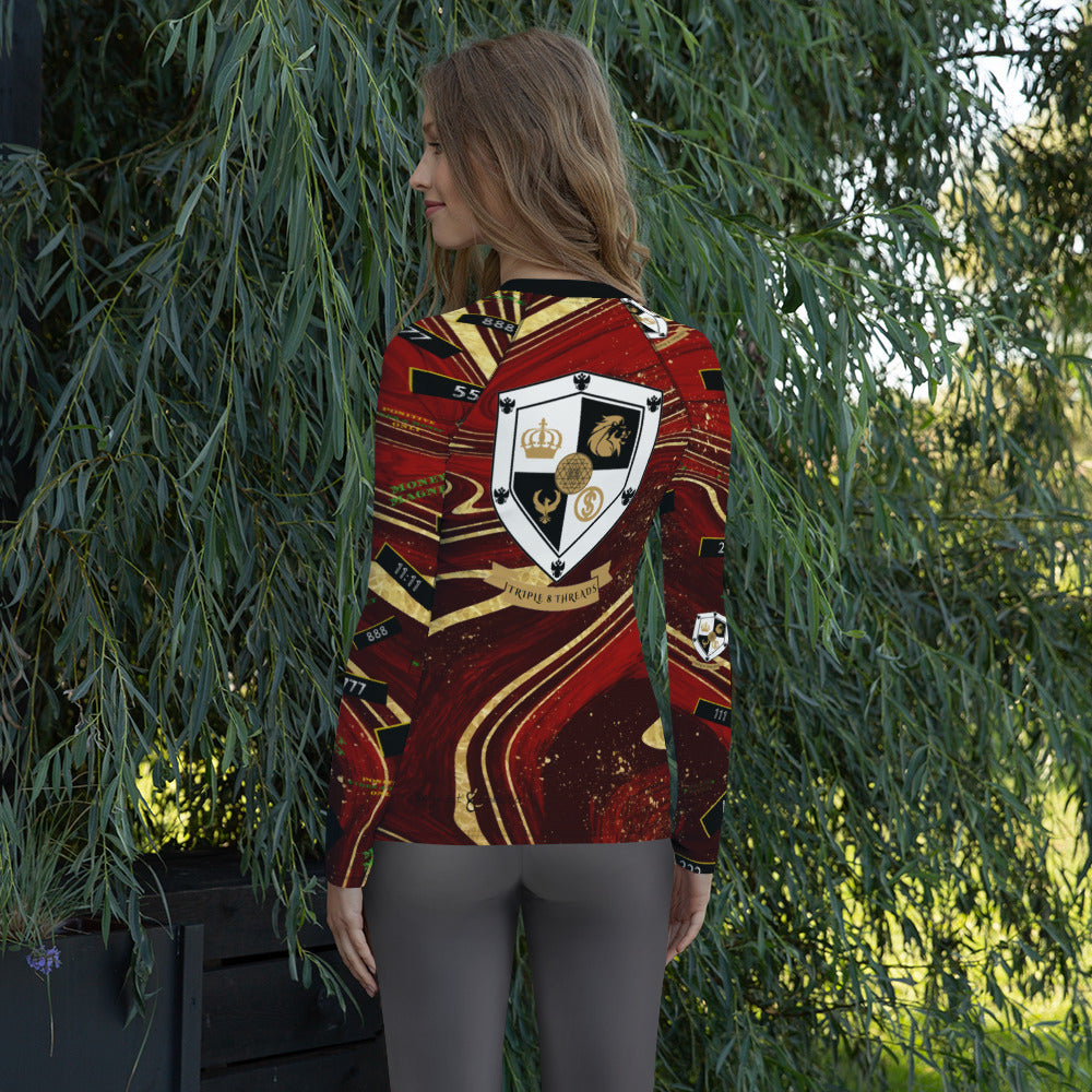 8xquiZit Collection - Women's Manifestation Ruby Red N Gold Marble Long Sleeve Activewear