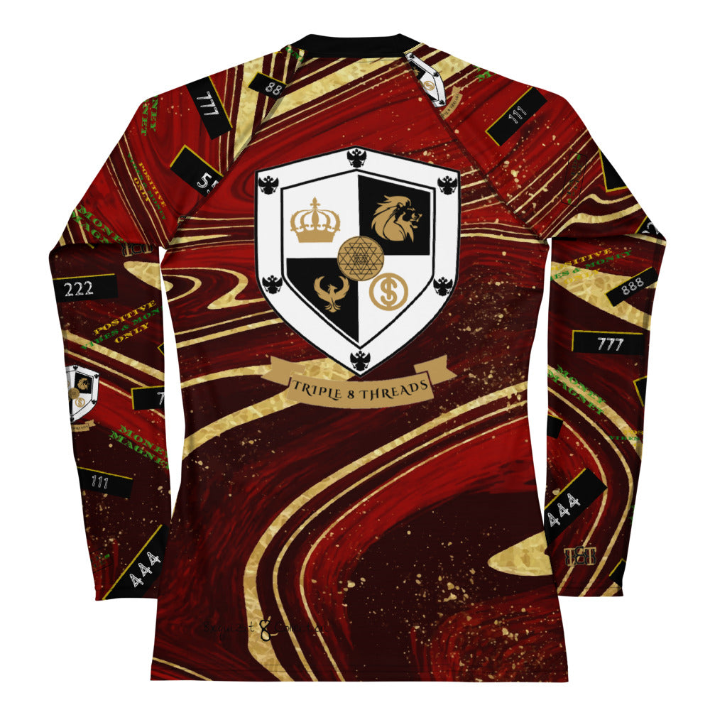 8xquiZit Collection - Women's Manifestation Ruby Red N Gold Marble Long Sleeve Activewear