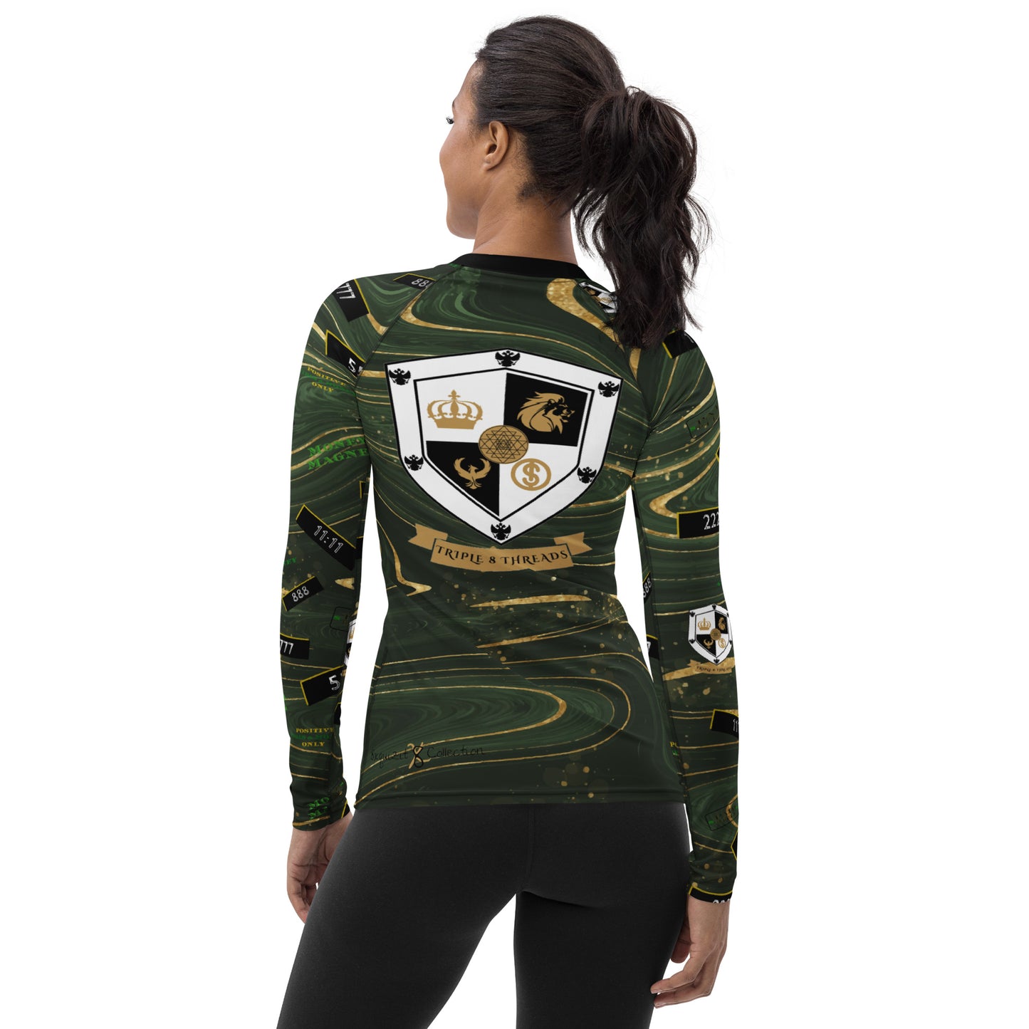 8xquiZit Collection - Women's Manifestation Green Luxury Marble Long Sleeve Activewear