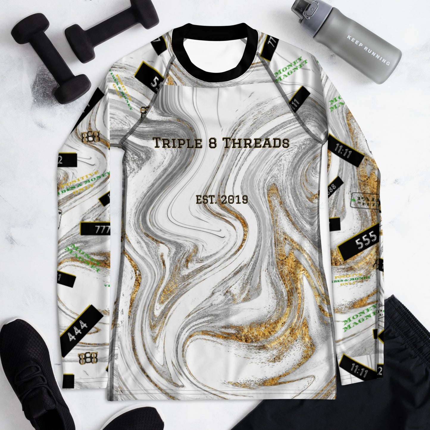 8xquiZit Collection - Women's Manifestation White N Gold Marble Long Sleeve Activewear