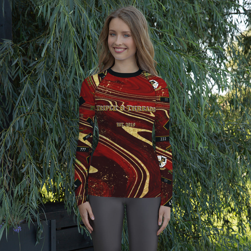 8xquiZit Collection - Women's Manifestation Ruby Red N Gold Marble Long Sleeve Activewear