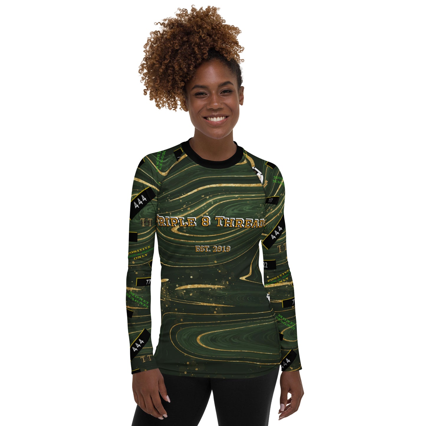 8xquiZit Collection - Women's Manifestation Green Luxury Marble Long Sleeve Activewear