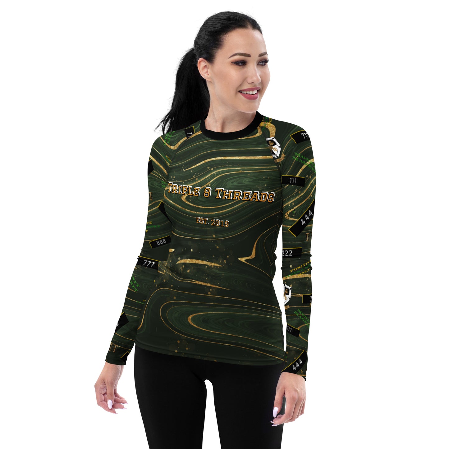 8xquiZit Collection - Women's Manifestation Green Luxury Marble Long Sleeve Activewear
