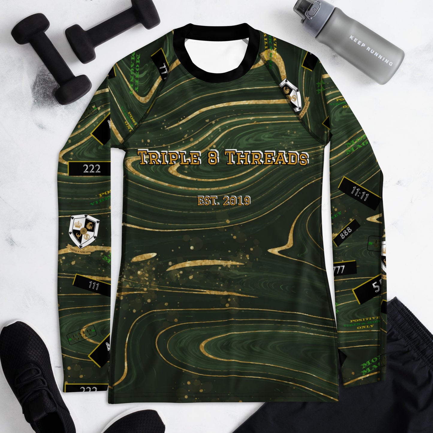 8xquiZit Collection - Women's Manifestation Green Luxury Marble Long Sleeve Activewear
