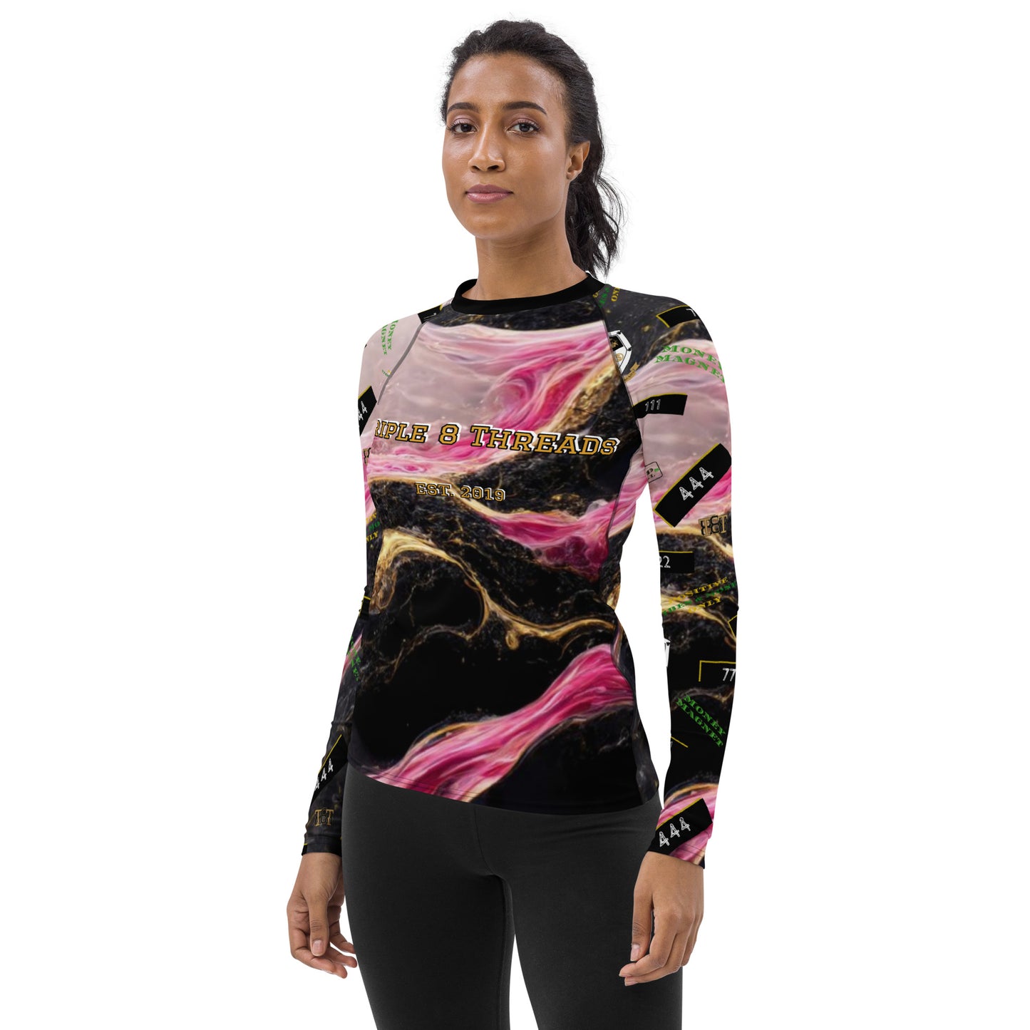 8xquiZit Collection - Women's Manifestation Pynk, Black, N Gold Marble Long Sleeve Activewear