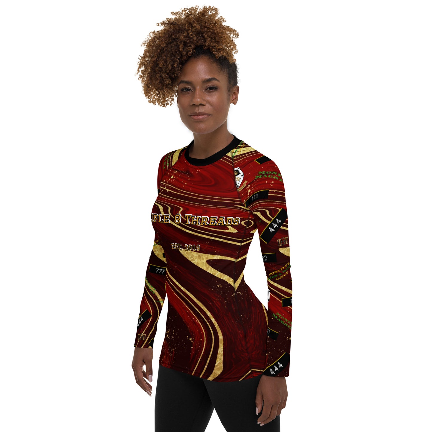 8xquiZit Collection - Women's Manifestation Ruby Red N Gold Marble Long Sleeve Activewear