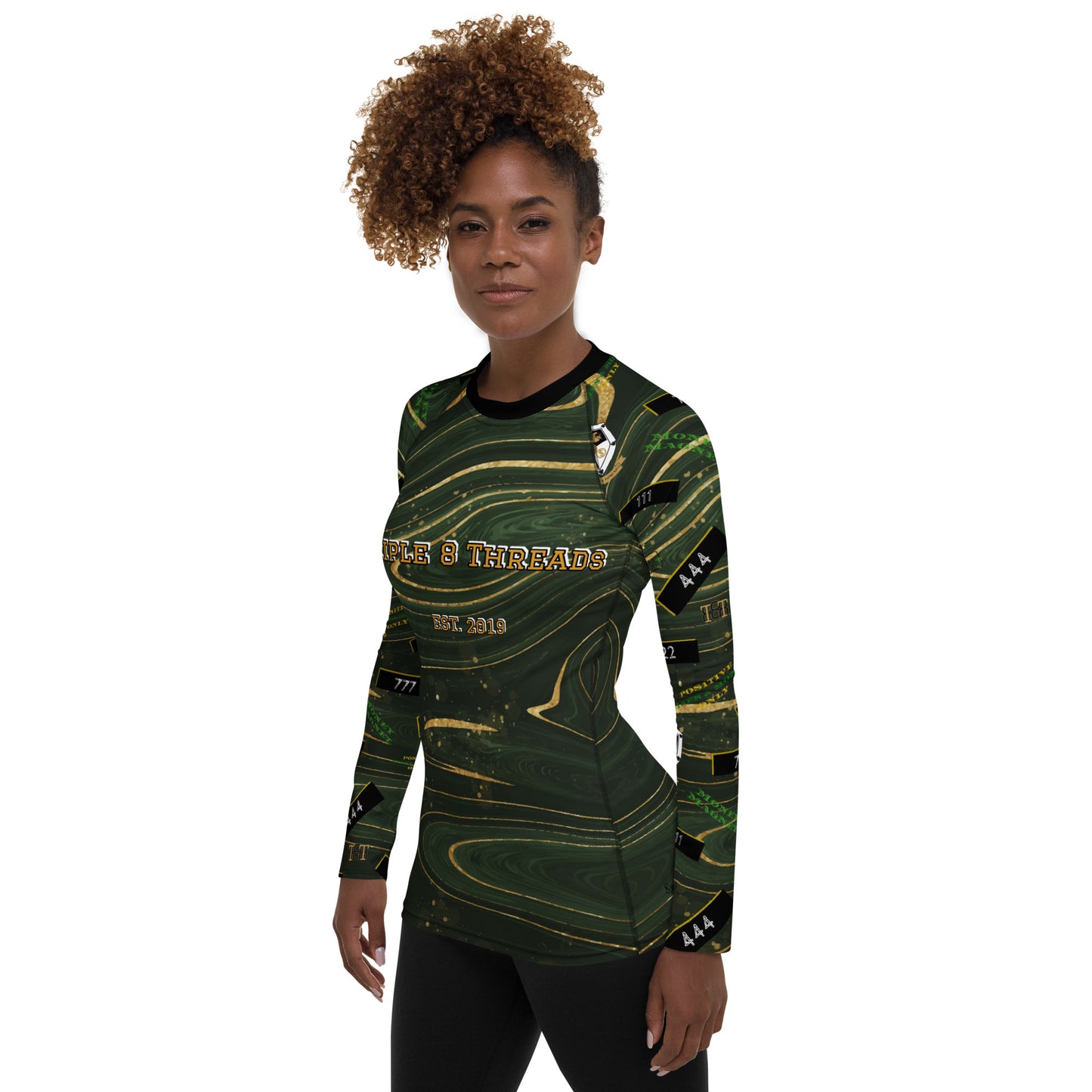 8xquiZit Collection - Women's Manifestation Green Luxury Marble Long Sleeve Activewear