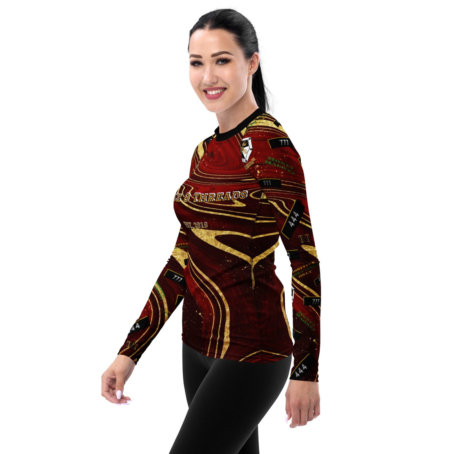 8xquiZit Collection - Women's Manifestation Ruby Red N Gold Marble Long Sleeve Activewear