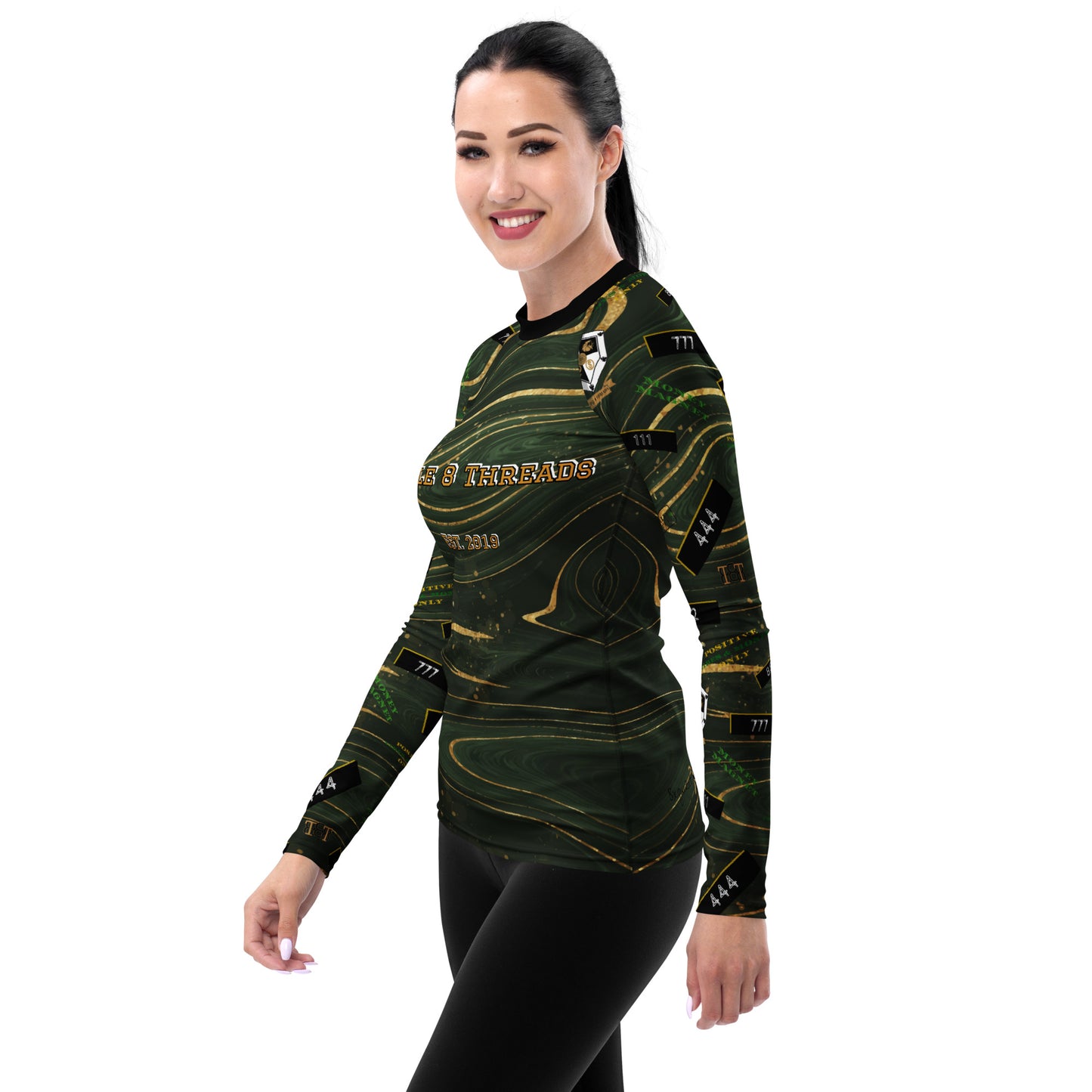 8xquiZit Collection - Women's Manifestation Green Luxury Marble Long Sleeve Activewear