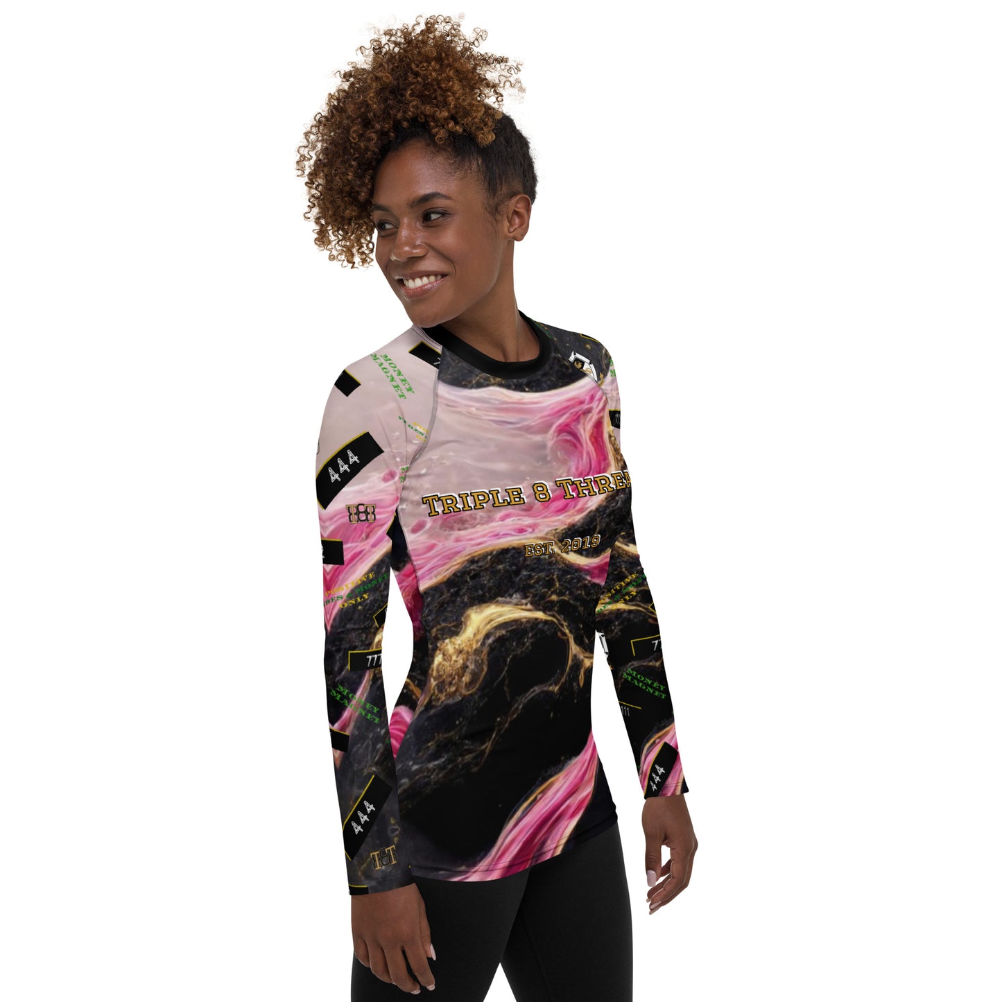 8xquiZit Collection - Women's Manifestation Pynk, Black, N Gold Marble Long Sleeve Activewear