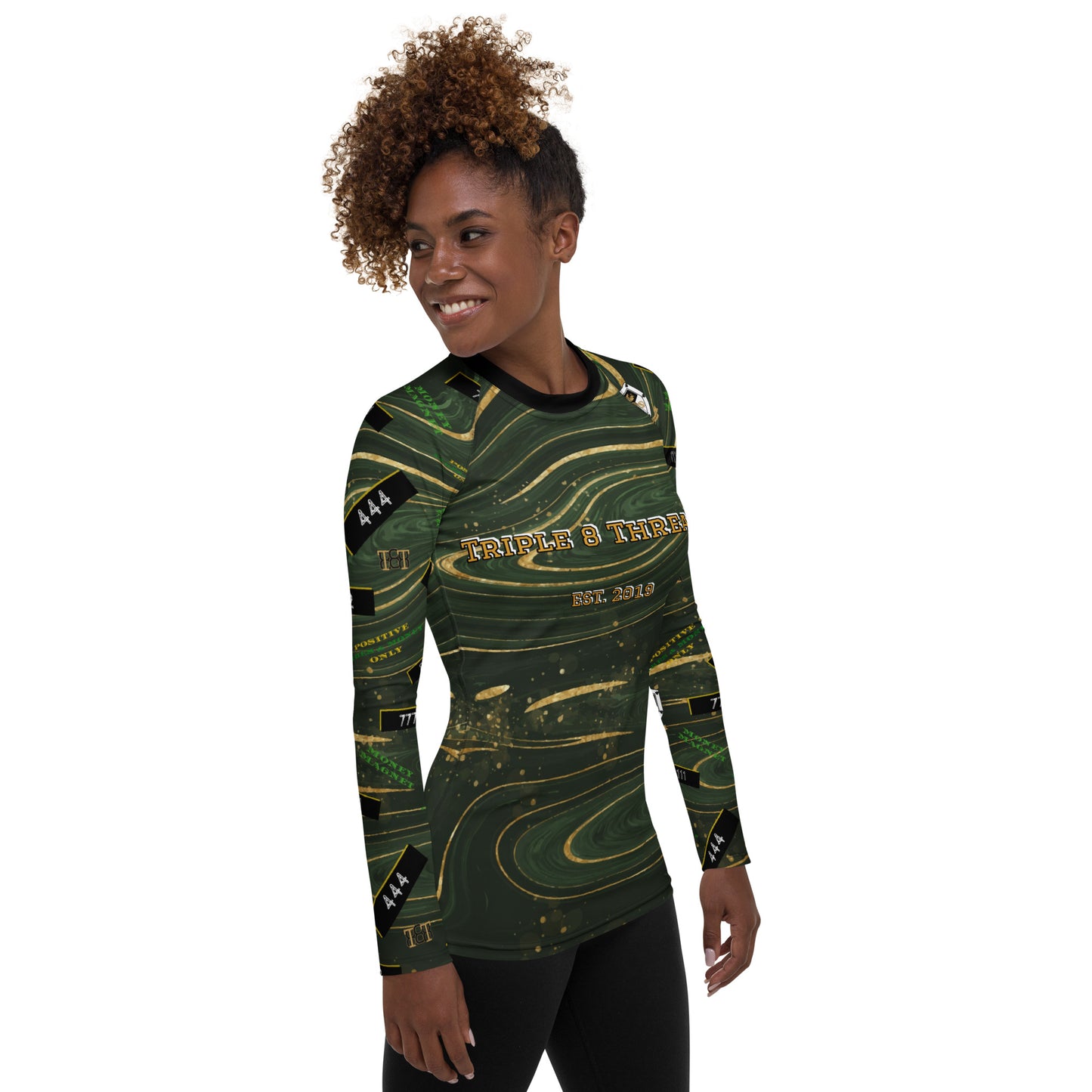 8xquiZit Collection - Women's Manifestation Green Luxury Marble Long Sleeve Activewear