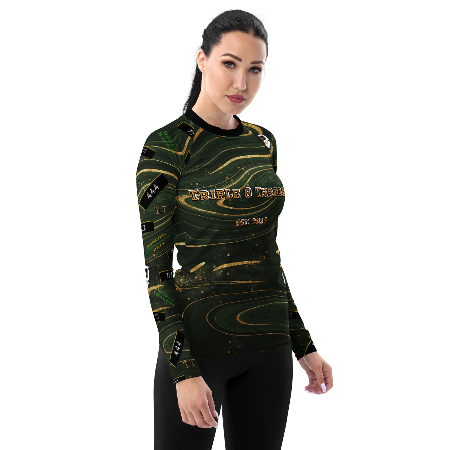 8xquiZit Collection - Women's Manifestation Green Luxury Marble Long Sleeve Activewear