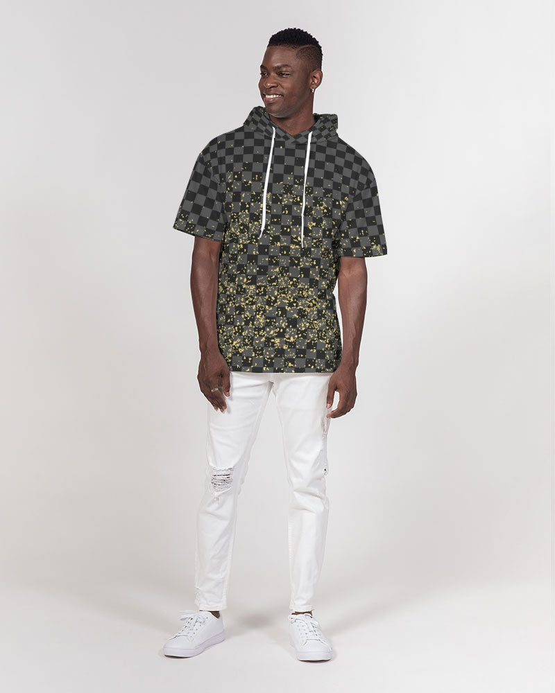 Check Blk n Gry - Gold Men's Premium Heavyweight Short Sleeve Hoodie