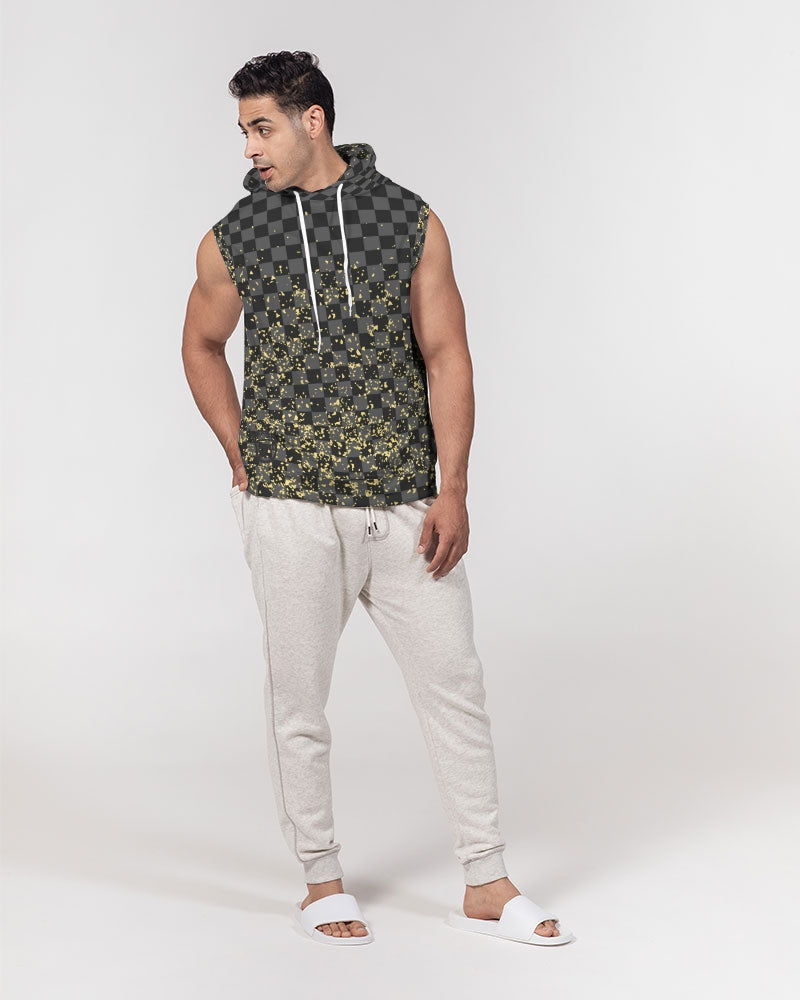 Check Blk n Gry - Gold Men's Premium Heavyweight Sleeveless Hoodie