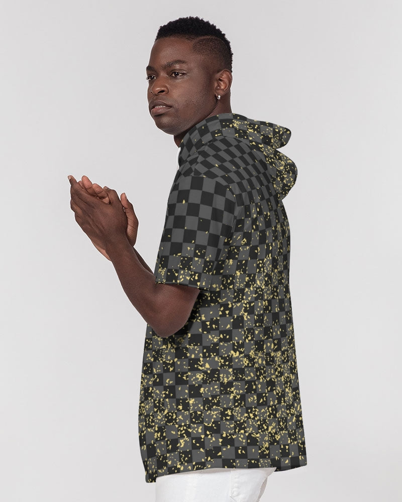 Check Blk n Gry - Gold Men's Premium Heavyweight Short Sleeve Hoodie