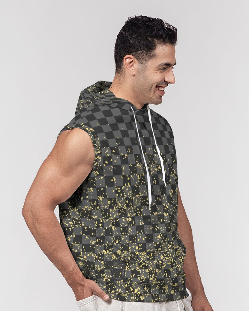 Check Blk n Gry - Gold Men's Premium Heavyweight Sleeveless Hoodie