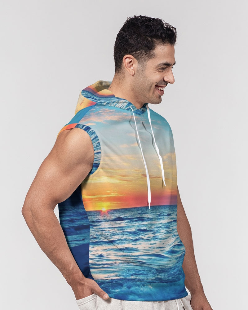 Beach Sunset - Blue Men's Premium Heavyweight Sleeveless Hoodie
