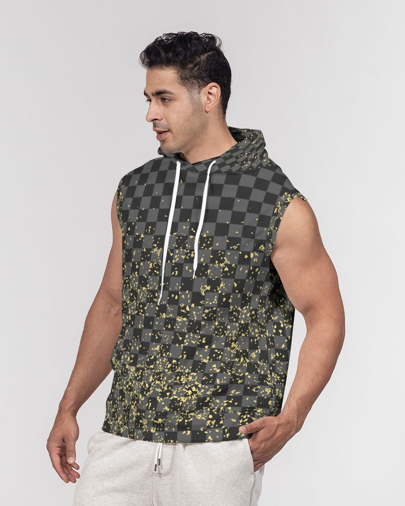 Check Blk n Gry - Gold Men's Premium Heavyweight Sleeveless Hoodie