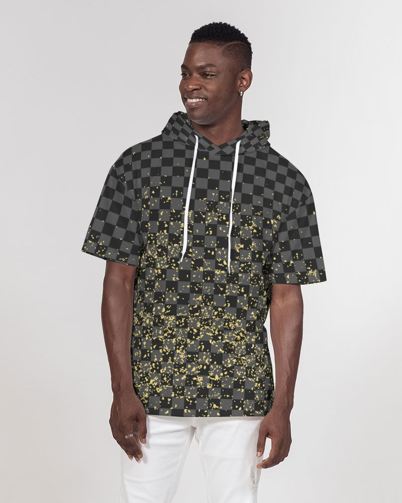 Check Blk n Gry - Gold Men's Premium Heavyweight Short Sleeve Hoodie