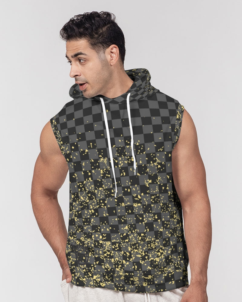 Check Blk n Gry - Gold Men's Premium Heavyweight Sleeveless Hoodie