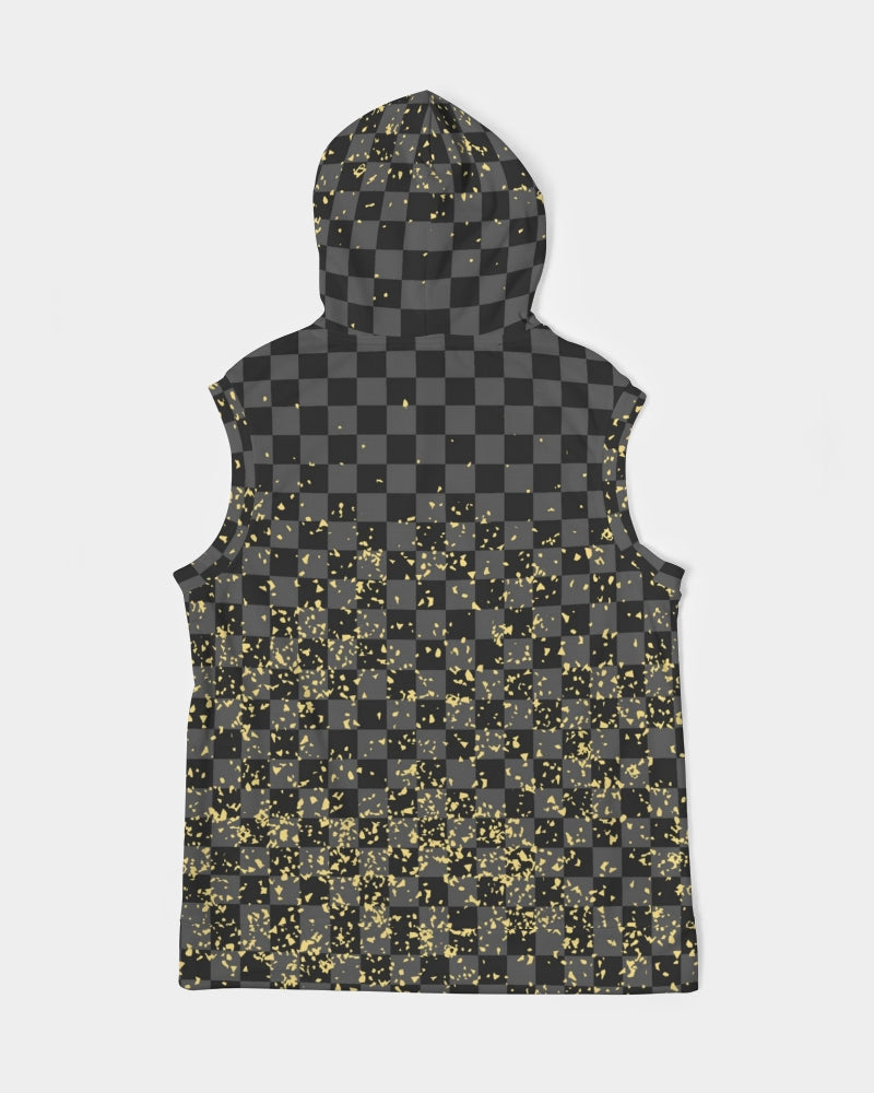 Check Blk n Gry - Gold Men's Premium Heavyweight Sleeveless Hoodie