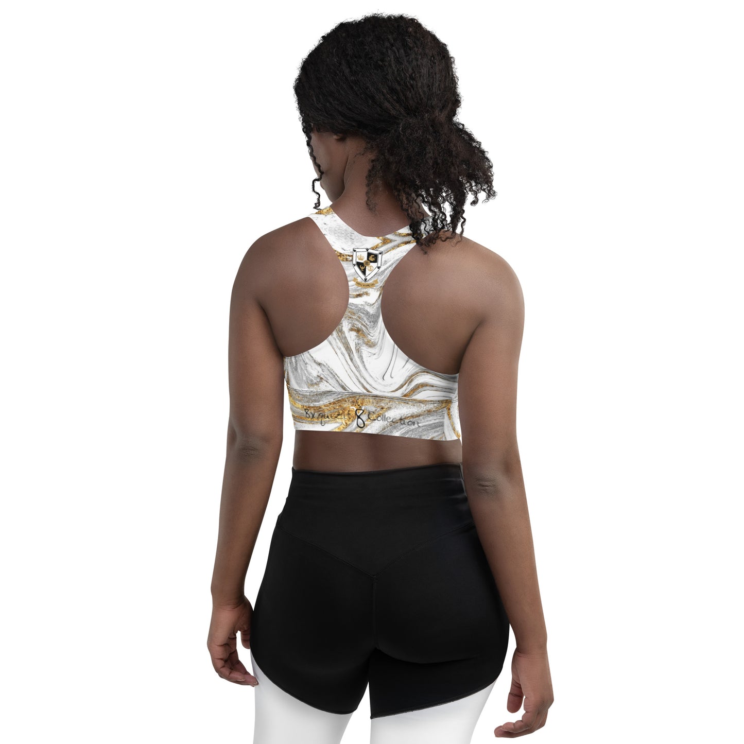 8xquiZit Collection Women's White Marble Longline sports bra