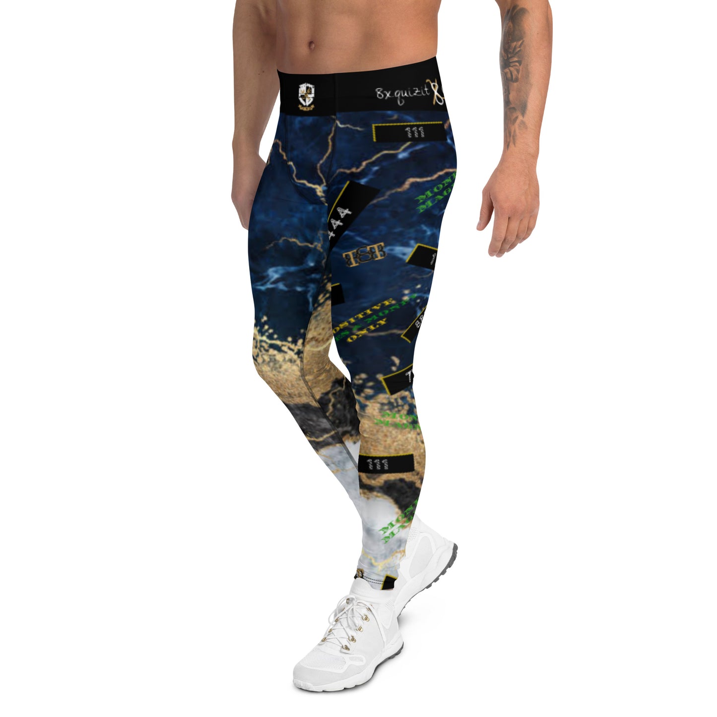 8xquiZit Collection - Men's Tri-color Blue, Gold, & White Manifestation Leggings