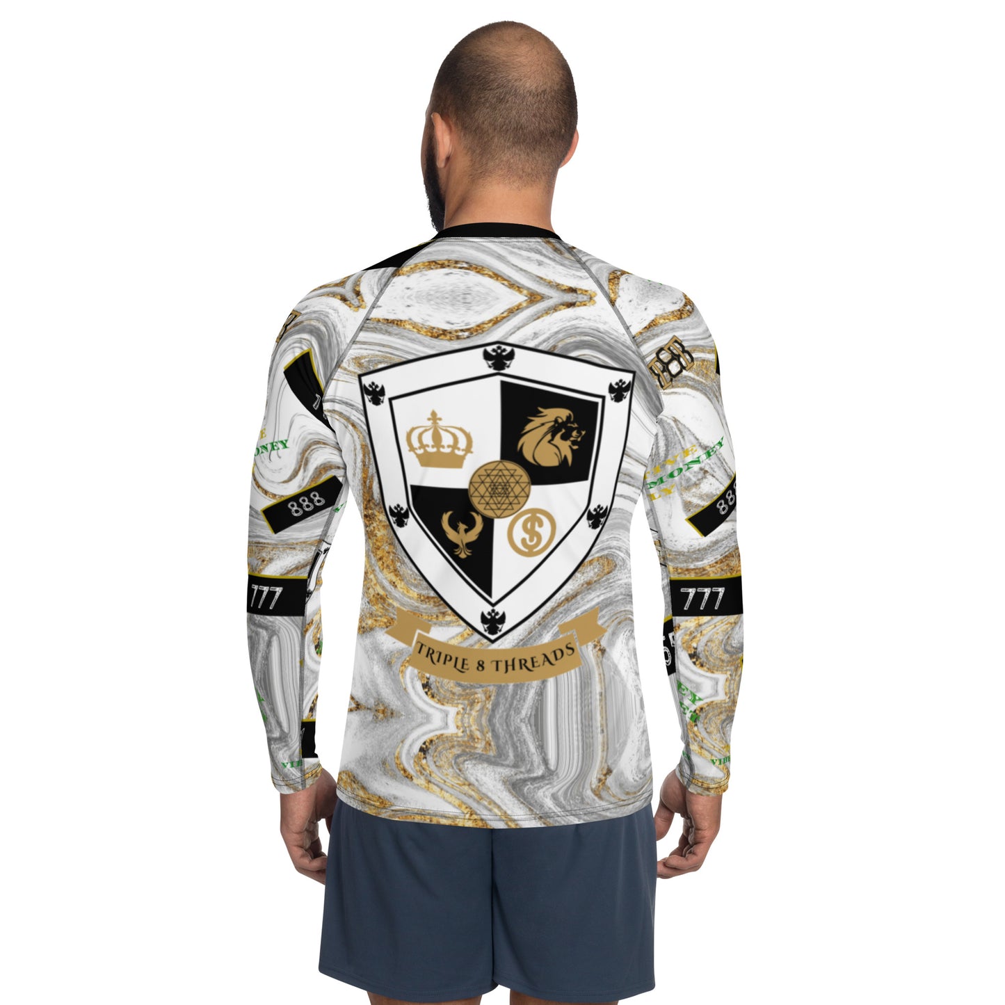 8xquiZit Collection T8T Men's White Marble Manifestation Long Sleeve Activewear