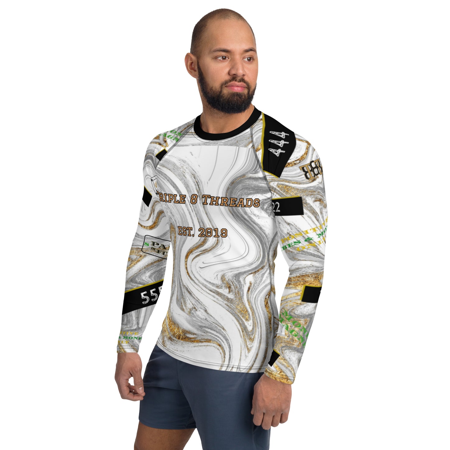 8xquiZit Collection T8T Men's White Marble Manifestation Long Sleeve Activewear