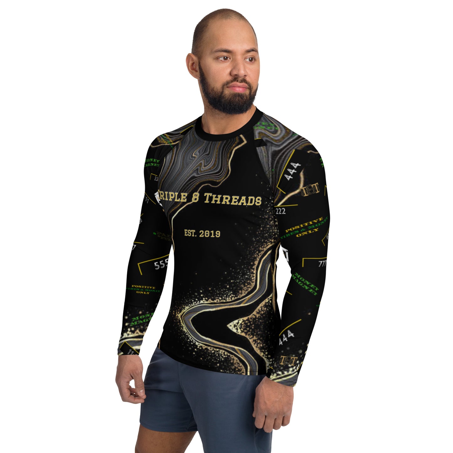 8xquiZit Collection - Men's Deep Black n Gold Marble Activewear