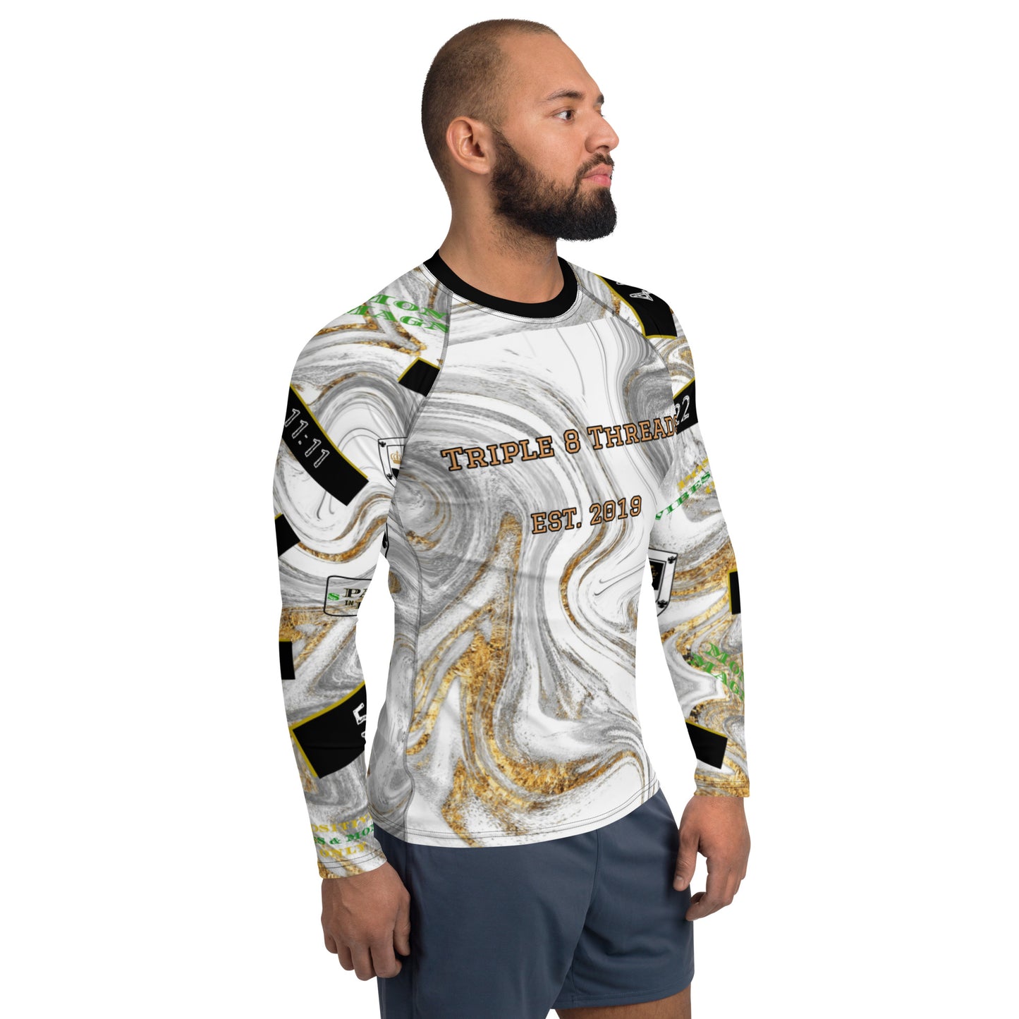 8xquiZit Collection T8T Men's White Marble Manifestation Long Sleeve Activewear
