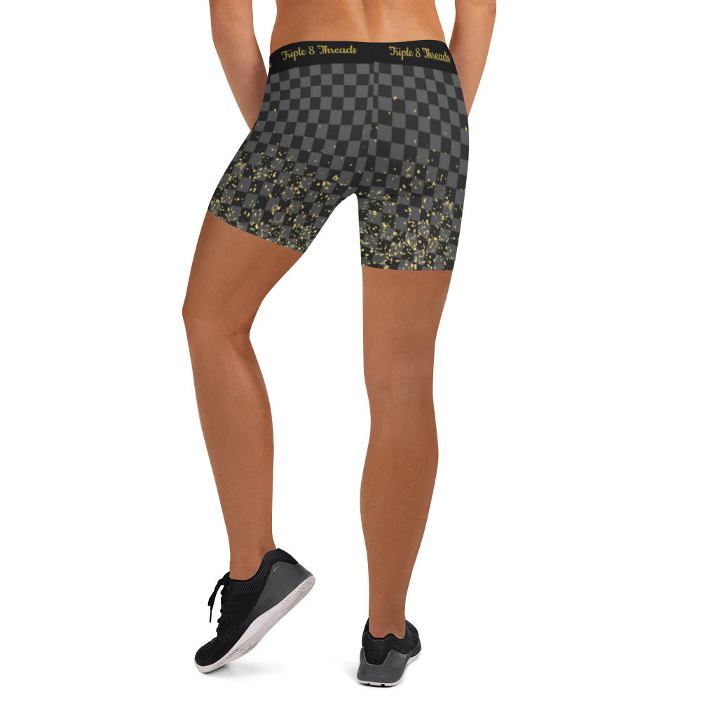 Check Blk n Gry - Gold Coruscate Shorts