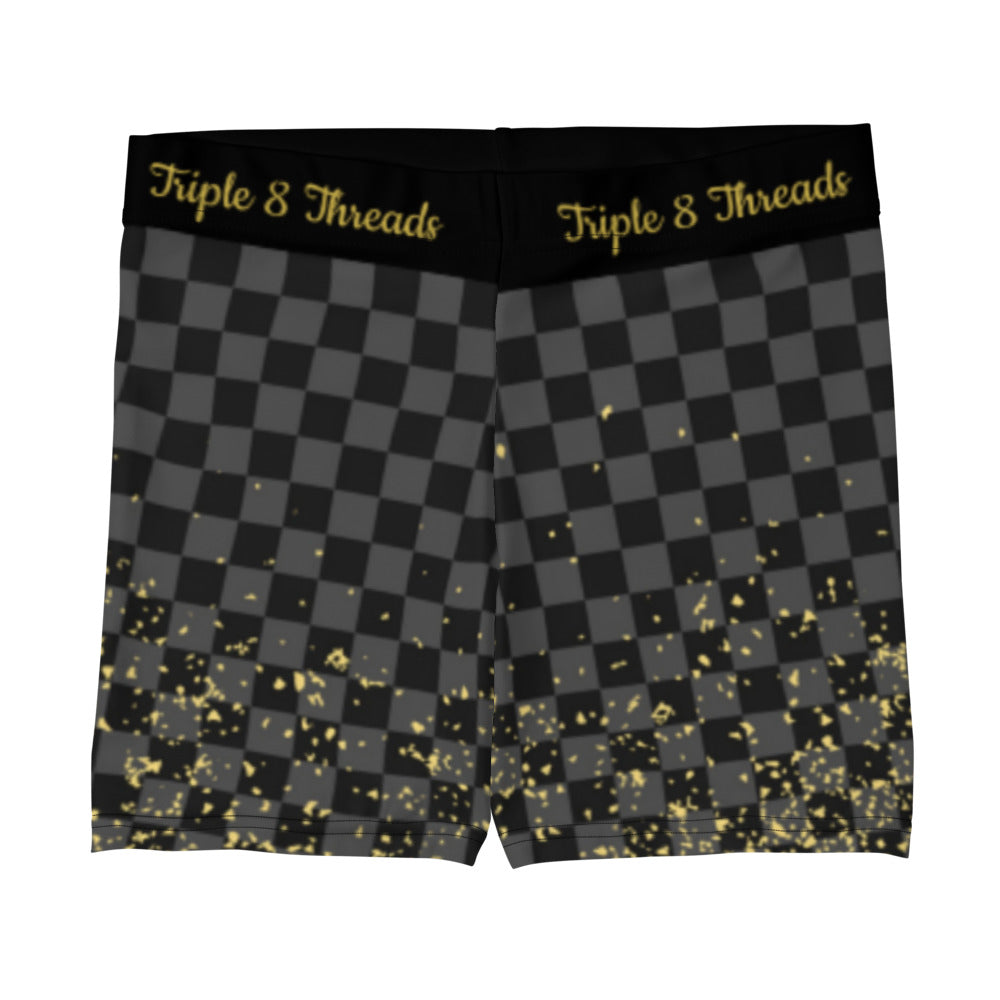Check Blk n Gry - Gold Coruscate Shorts
